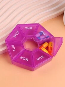 1pc Portable 7-Day Travel Pill Box, Mini Size Pill Case For Medication And Vitamin Organization - Purple - View 1