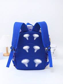 1pc Unisex Solid Color Polyester Adjustable Strap Zipper Closure All-Match Simple Backpack, Suitable For School/Office/Travel - Blue - View 6