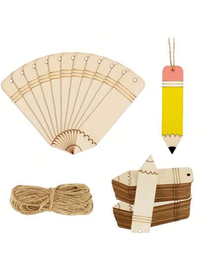 26‑Piece Wooden Pencil Bookmark Set With Hemp Rope – Cork‑Backed School & Party Favor Decor