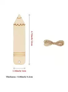 Juego de 26 marcapáginas de lápiz de madera con cuerda de cáñamo - Decoración de recuerdos escolares y de fiesta con respaldo de corcho - Beis - Ver 2