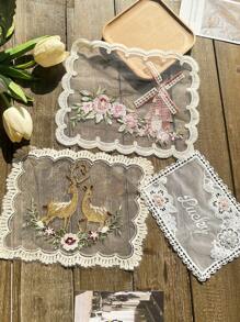 1pc Vintage Lace Border Embroidered Cushion Cover / Pillowcase / Coaster / Table Mat / Sofa Decoration Handicraft