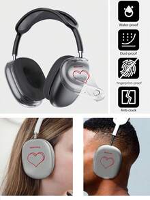 1pair Double-Wrapped Heart Design Tpu Headphone Transparent Protective Case Compatible With Airpods Max - Multicolor - View 3