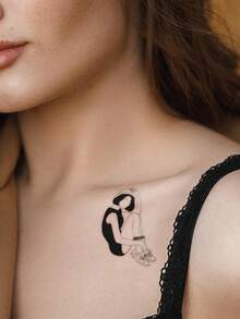 4入組黑色簡約風格情侶圖案暫時性紋身貼紙,適用於手腕及其他小部位 - 黑色 - 查看 6