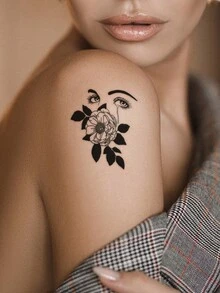 4入組黑色簡約風格情侶圖案暫時性紋身貼紙,適用於手腕及其他小部位 - 黑色 - 查看 4