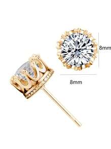 rakol 2pcs Gold Plated Round Crown Cubic Zirconia Stud Earrings For Women - Yellow Gold - View 5