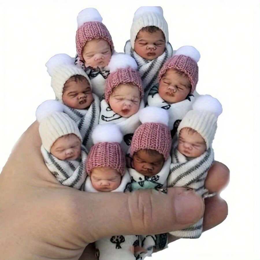 1pc Mini Lifelike Baby Doll, Newborn Finger-Size Toy Silicone Doll, PVC Ornaments, Finger Doll With Real Clothes Real Hat (Random Color) - Multicolor - View 1
