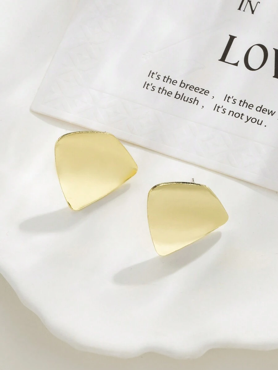 歐美風格金屬四邊形大方時尚耳針,適合女性日常生活和派對宴會佩戴 - 金色 - 查看 1