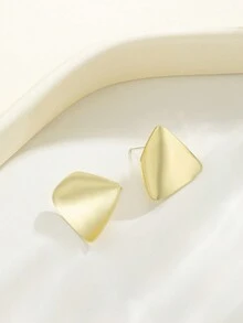 歐美風格金屬四邊形大方時尚耳針,適合女性日常生活和派對宴會佩戴 - 金色 - 查看 2