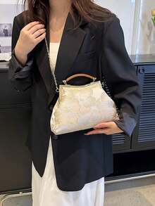 1個女士復古金色刺繡晚禮服包,旗袍風格手提包,適用於宴會、婚禮、舞會、手拿包或斜挎包,具有優雅的刺繡裝飾 - 金色 - 查看 3