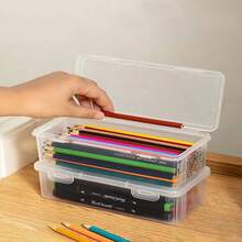 1pc Transparent & Stackable Pencil Case With Large Capacity For Students' Stationery Or Art Brush Storage - Storage Box - View 4