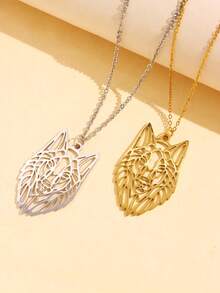 1pc Fashionable Creative Stainless Steel Wolf Head Pendant Necklace For Men's Jewelry - A - View 5