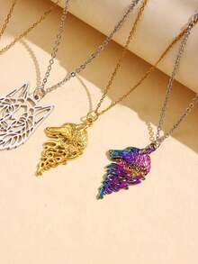 1pc Fashionable Creative Stainless Steel Wolf Head Pendant Necklace For Men's Jewelry - A - View 3