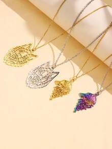 1pc Fashionable Creative Stainless Steel Wolf Head Pendant Necklace For Men's Jewelry - A - View 2