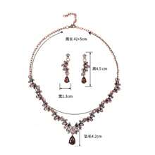 1入項鍊和2對耳環組合,女士用寶石吊墜,電鍍古董紅銅鏈,紫灰色和黑灰色的葉形吊墜為服飾配件 - 紫色 - 查看 5