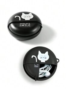 Mini Portable Cartoon Cat Earphone Case With Sliding Cover For Wires, , Abs Material - Black and White - View 5