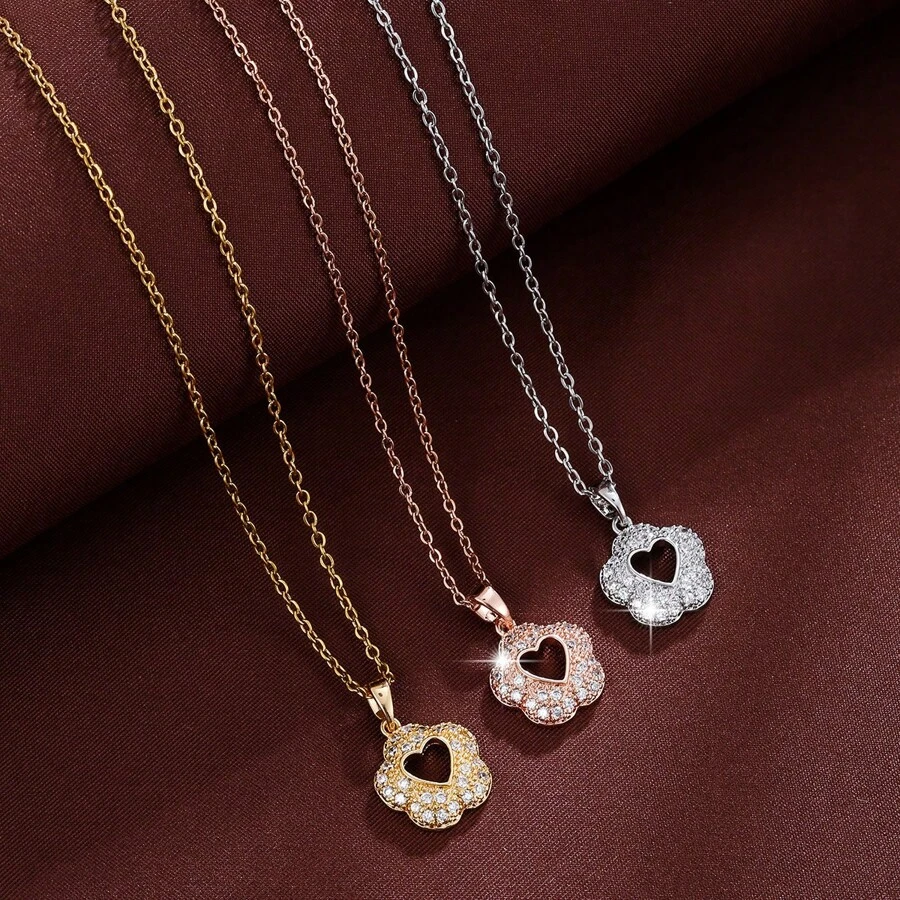 1件時尚的花形立體切割鋯石少女項鍊 - 項鍊 - 查看 1