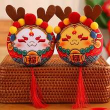 風十二生肖龍吉祥物掛件,印花吉祥龍毛絨玩具,新年裝飾,禮品1入 - 白色 - 查看 4