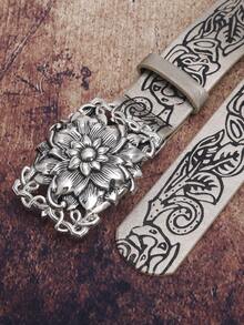 1 件女孩金色 Pu 雕花西帶,附花扣,適合日常搭配牛仔褲,送給女友的情人節禮物 - 金色 - 查看 6