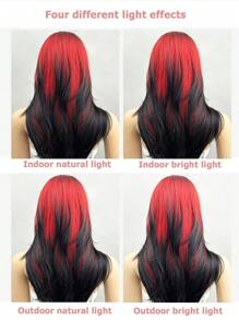 Women's Wig Length 26 Inches Red Black Air Bangs Long Straight Hair Natural Soft Beautiful Charming Synthetic Wig Suitable For Daily Party Halloween Use - Multicolor - View 7