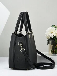 PLANEE 女士挎包 商务休闲简约纯色大容量 适合聚会 适合商务/通勤/工作/办公室 适合女性、新手和白领工作者 办公包 - 黑色 - 查看 6