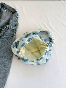 Fashionable Plush Shoulder Crossbody Bag With High Capacity, Multicolor Plush Flower Embroidery, Adjustable Strap - Multicolor - View 9