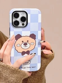 1pc Two-In-One Phelonic Resin Gridted Bears Phone Case Compatible With IPhone