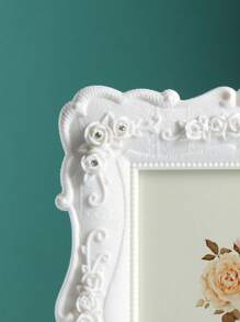 Rose Relief Photo Frame, White Plastic Poster Display Frame For Home Decor Gifts Birthday Graduation
