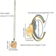 2 件復古天然石黃水晶吊墜多層項鍊 + 完美手工幸運符手鍊珠寶！送給愛人和朋友的情人節禮物 - 黃色 - 查看 2