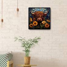 1套5d鑽石繪畫套件,有牛和向日葵設計,適合初學者,動物馬賽克十字繡diy藝術禮品,適用於家居裝飾（7.87in*7.87in） - 彩色 - 查看 2