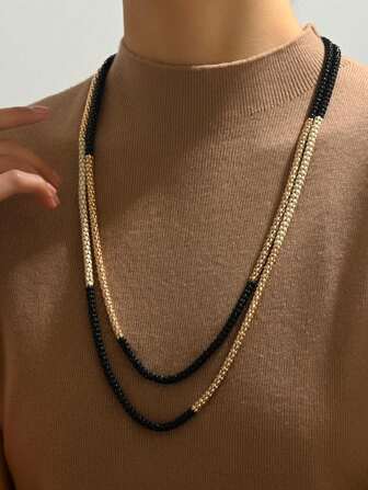 1件性感时尚波西米亚风多色玉米链项链，新增仿珍珠心形吊坠项链，多心双层项链，多色树脂块配CCB金链项链，四叶草/五叶草造型银链项链，仿绿松石珠和玻璃珠三层项链，水钻装饰金链双层项链，简约奢华，百搭各种服饰，是送给女性的理想日常/节日礼物。