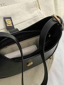 1pc Girls' Solid Color Crescent Shaped Shoulder Crossbody Bag With Zipper Closure, Suitable For Daily Use - Black - View 6