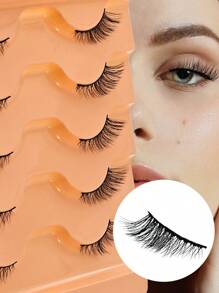 5對人造貂毛假睫毛,增加捲翹,自然柔軟,短鬈曲貓眼條片睫毛 - 眼尾拉長款 - 查看 1
