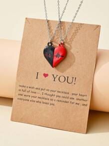 2pcs Multicolor Stylish Handshake Heart, Yin Yang, Skull, Sun Design Pendant Necklaces, Perfect For Women Everyday Wear, Valentine's Day, Friendship - Multicolor - View 15