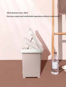 1pc Press Type Trash Can With Lid For Bathroom Or Office, Large Capacity Foot Pedal Trash Bin For Home Use - Baby Pink - View 4