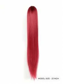 合成長直抓夾馬尾髮延伸器,熱阻自然波浪金髮髮片,22英寸熱阻馬尾長髮片,適用於女性日常派對 - 酒紅色 - 查看 2