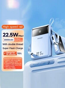 20000mAh 迷你移动电源 22.5W 超级快速充电器便携式移动充电器 C 型闪电输入和 3 个输出带双快速充电线兼容 iPhone 14/13/12/11 S21 S20 - 藍色 - 查看 1