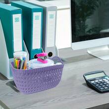 1 件家用塑膠編織籃,鏤空設計,桌上型多用途收納容器 - 粉色 - 查看 5