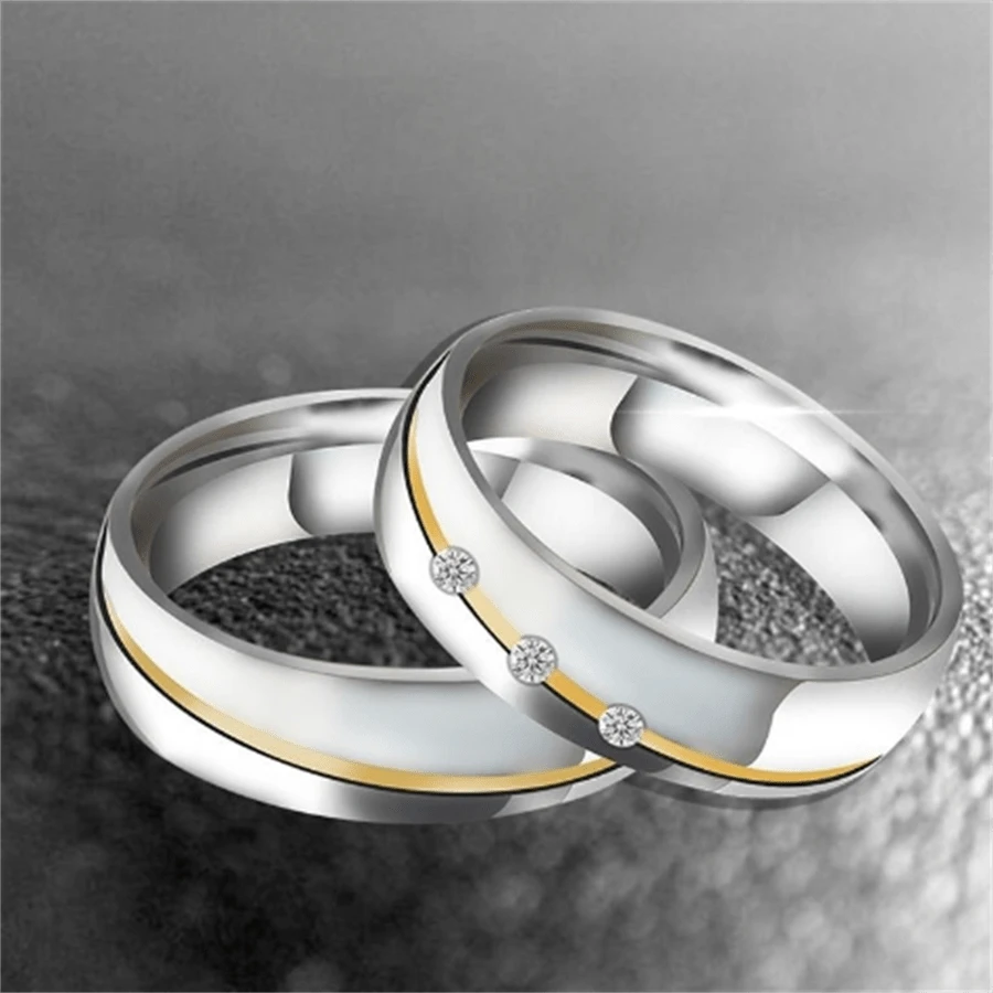 1個時尚豪華的微鑲訂婚結婚戒指,情侶戒指,周年紀念珠寶禮物男女戒指 - 男戒 - 查看 1