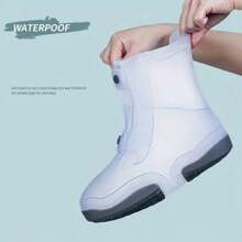 1套兩色鞋套，防水防滑鞋套帶按鈕，白色耐用鞋套，野營用品 - 白色 - 查看 3