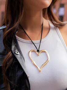 1 件简约夸张时尚多元素心形吊坠项链，厚重金属爱心项链，女士浪漫珠宝礼物，适合情人节、新年和节日情人节、妈妈、母亲、母亲节、礼物 - 銀色 - 查看 3