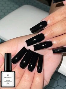 1 Bottle 10ml Black Gel Nail Polish, French Manicure Nail Polish, Y2K Nails, Nail Gel, Removable UV Gel Nail Polish, Nail Salon DIY Manicure Set, Black Nail Polish, Halloween Nails, Removable UV Gel Nail Polish Set, Christmas Manicure Gift, For Women - Black - View 4