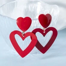 1 對金屬鏤空心形噴漆耳環,適合日常配戴及度假 - 鏤空雙愛心 - 查看 3