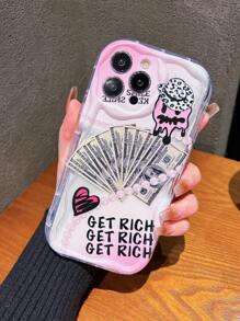 Apple 2000s Fashion 1pc Pink Graffiti Heart & Wave Decor Soft TPU Shockproof Phone Case, Unisex Compatible With Iphone Models, Like IPhone 15, IPhone 11, IPhone 16