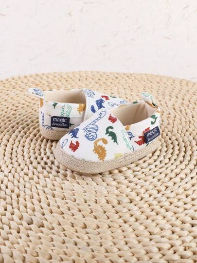 1 Par De Zapatillas Planas Unisex Con Diseño De Dibujos Animados De Dinosaurios, Adecuadas Para Las Temporadas De Primavera Y Verano