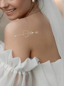 1pc White Geometric Abstract Line & Small Flower Pattern Temporary Tattoo Sticker For Arm, Chest, Abdomen, Back, Lasts 3-5 Days - White - View 1