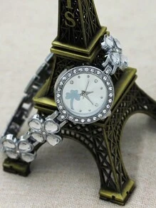 女士手錶四葉草魅力石英手鍊手錶豪華鑽石類比不銹鋼手錶