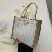 带坚固手柄的粗麻布手提袋、可重复使用的婚礼礼品袋、日常用品、迷你手提包、拉链帆布包、便携式双手柄手提包、午餐礼品袋、沙滩包、带手柄纽扣的单肩手提包（纽扣的颜色和缝纫方法是随机的） - 彩色 - 查看 13