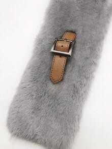 1pc Thickened Warm Plush Scarf, With Solid Color And Belt Buckle Decoration, Fashion Neck Warmer - Multicolor - View 5