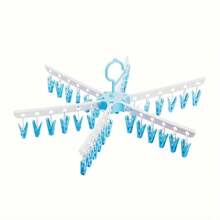 1pc Windproof Hanger With 36 Plastic Small Clips, Umbrella Shaped Underwear Drying Rack, Rotating Non-Slip Socks Rack, Plastic Clothes Hanger Hanging Rack - Blue - View 1