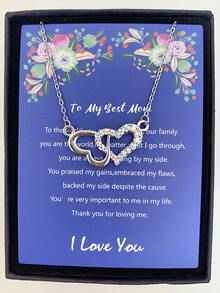 1 件送給我姐姐/我的紅利女兒/我的侄女/我的孫女/我最好的媽媽無限心形銅和方晶鋯石吊墜項鍊帶禮品卡和盒子,非常適合生日/節日禮物 - 銀色 - 查看 5